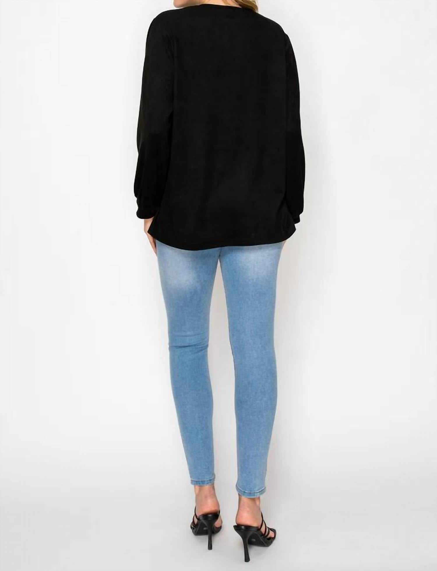 Joh long sleeve suede top in black - women's blouse - view 5