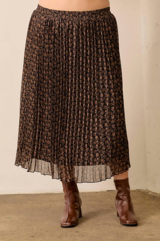 Polagram - Floral Print Pleated Skirt -PLUS