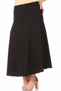 Moa Collection - Women's Solid Flare A-line Long Skirt - Plus