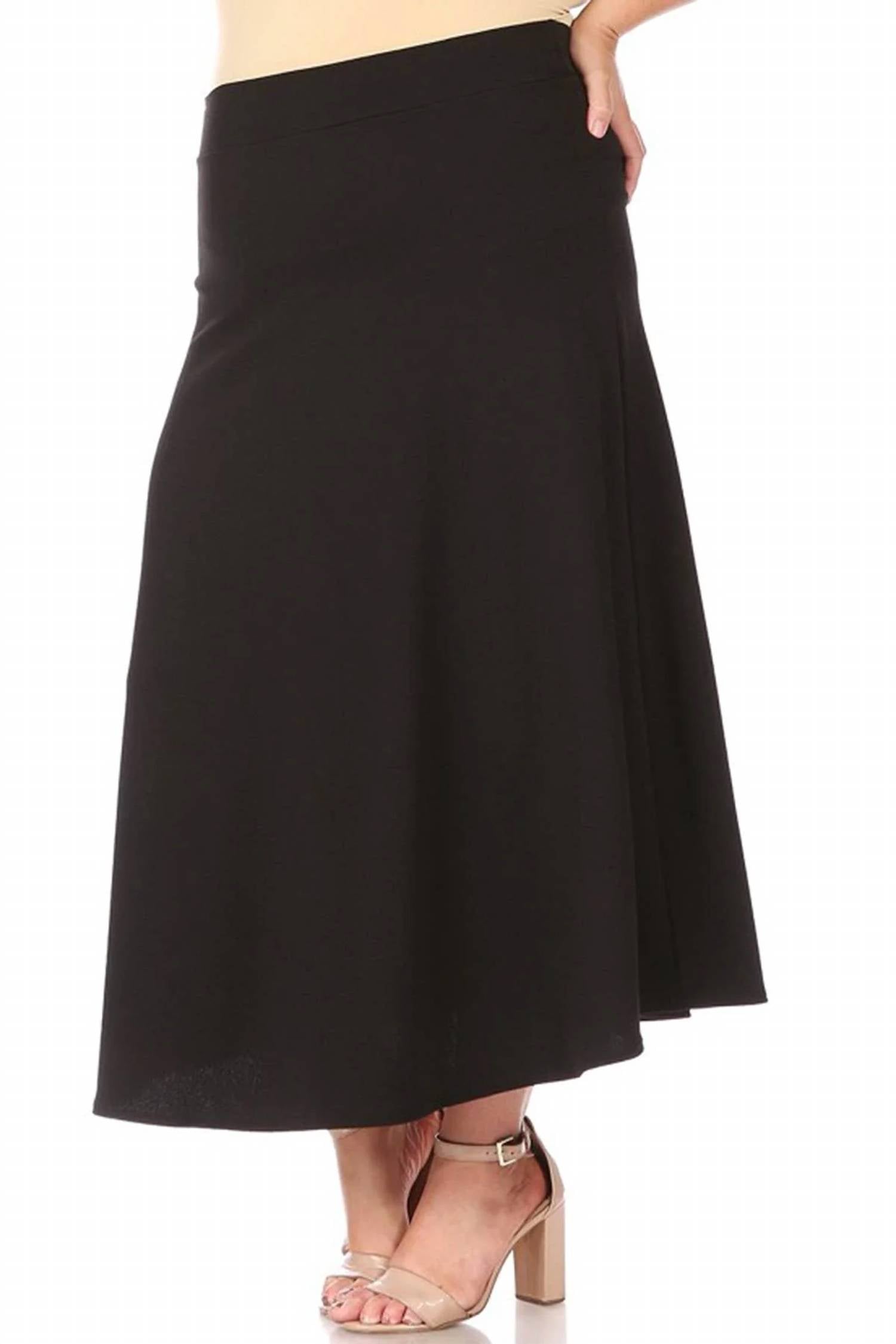 Moa Collection - Women's Solid Flare A-line Long Skirt - Plus