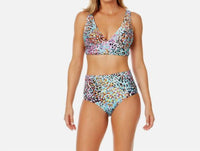 Anne Cole Sunset Dot Fold Over High Waist Shirred Bikini Swim Top And Bottoms in multi - women's swimwear