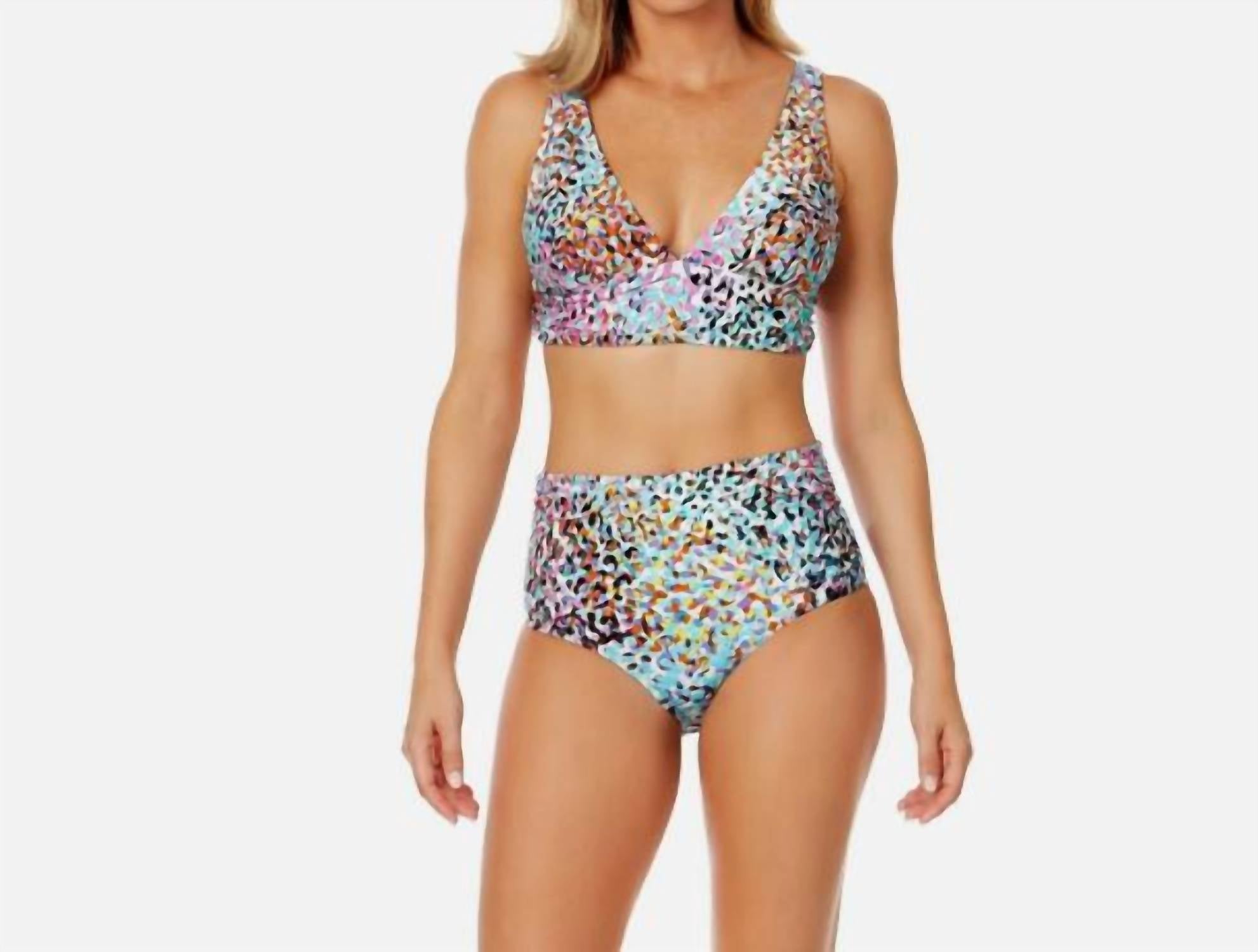 Anne Cole Sunset Dot Fold Over High Waist Shirred Bikini Swim Top And Bottoms in multi - women's swimwear