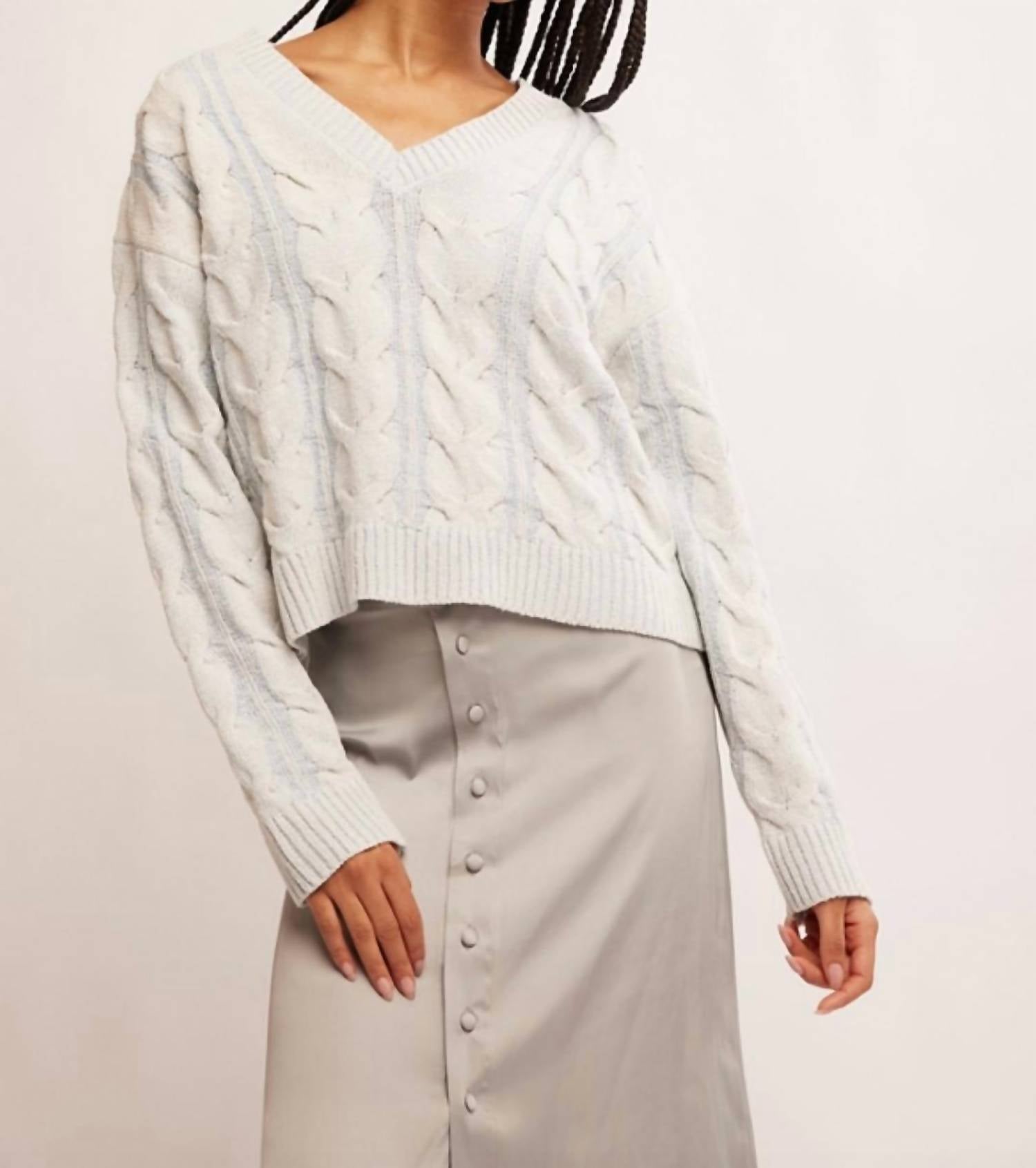 Free People - Washed Cable V Neck Sweater