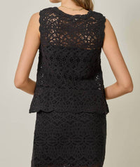 mystree Crochet Scallop Hem Top in black - women's tank top - detail view