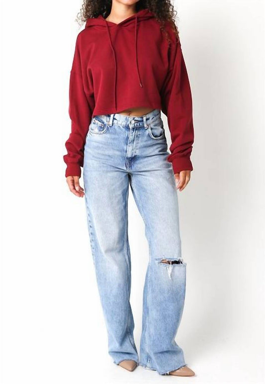 Olivaceous - Long Sleeve Pullover Crop Hoodie