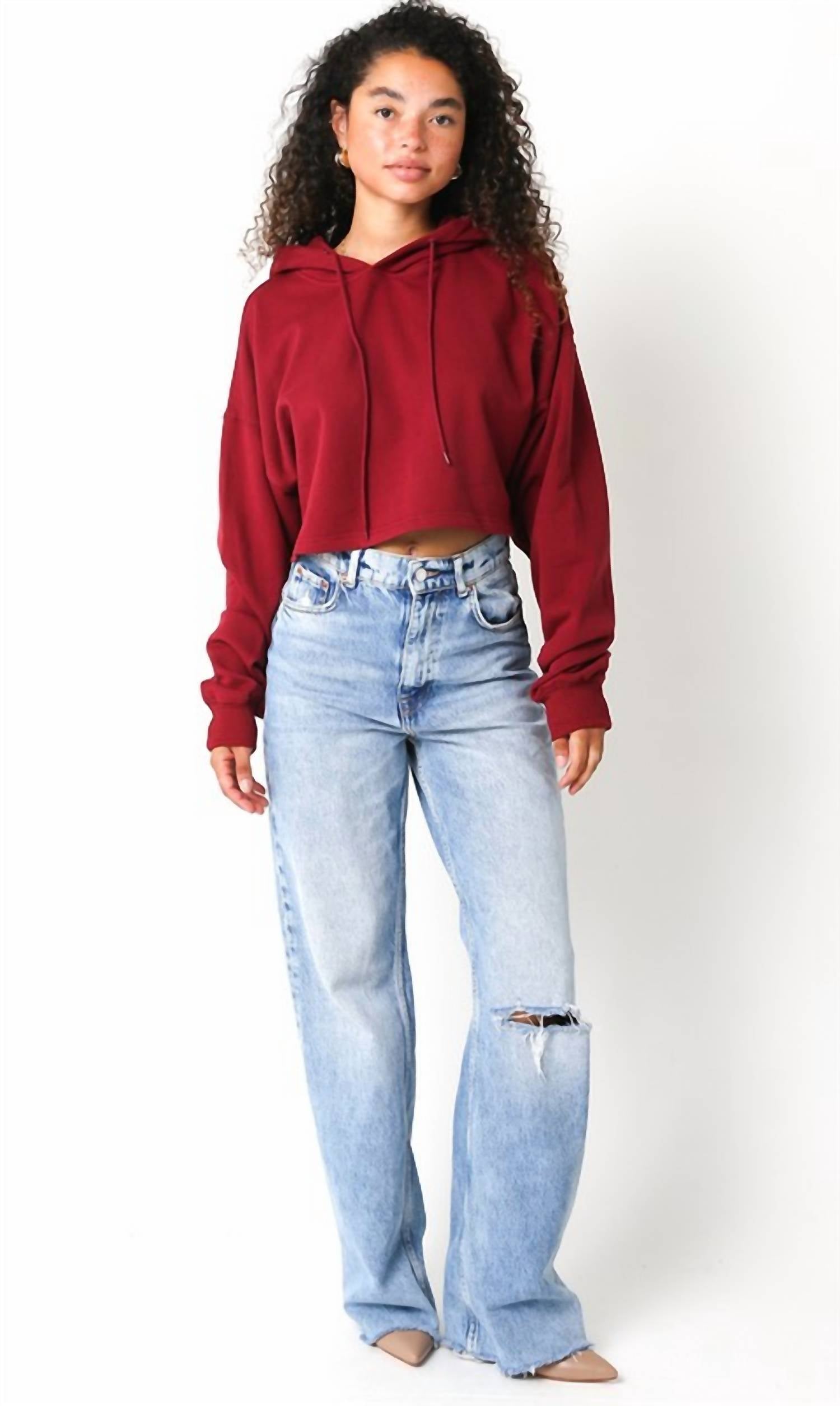Olivaceous - Long Sleeve Pullover Crop Hoodie