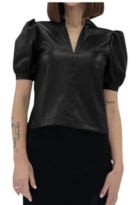 Another Love Kalia Faux Leather Top in black - women's blouse