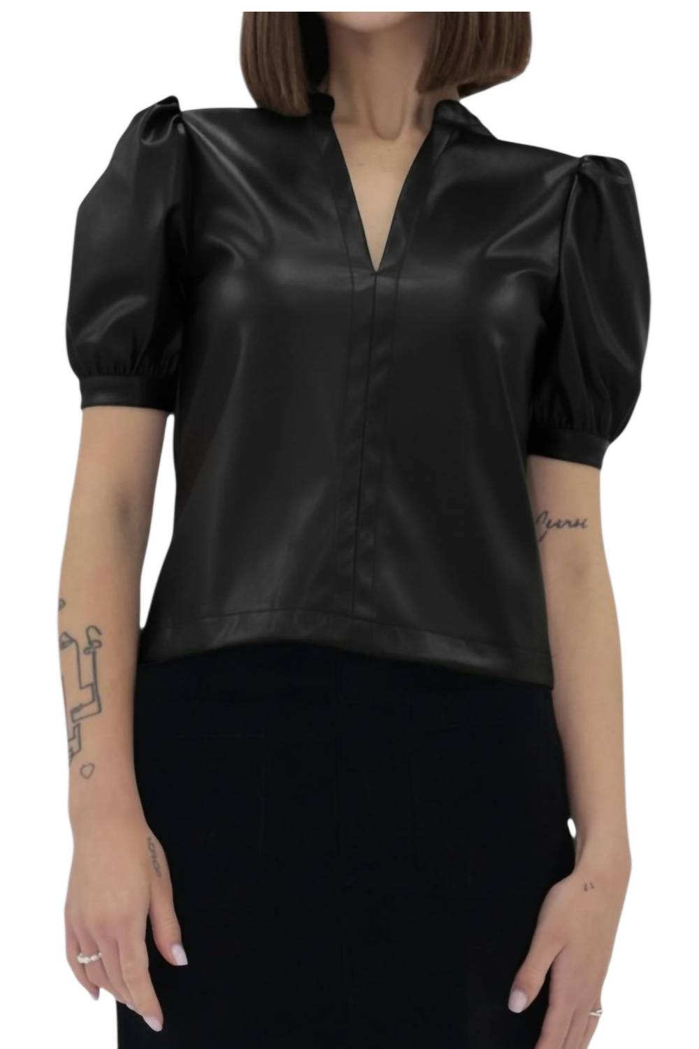 Another Love Kalia Faux Leather Top in black - women's blouse