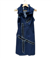 Samuel Dong - Double Collar Stretch Denim Vest Dress
