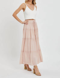 Sweet Lovely By Jen - Casual Pull On Elastic Waist Tiered Maxi Skirt
