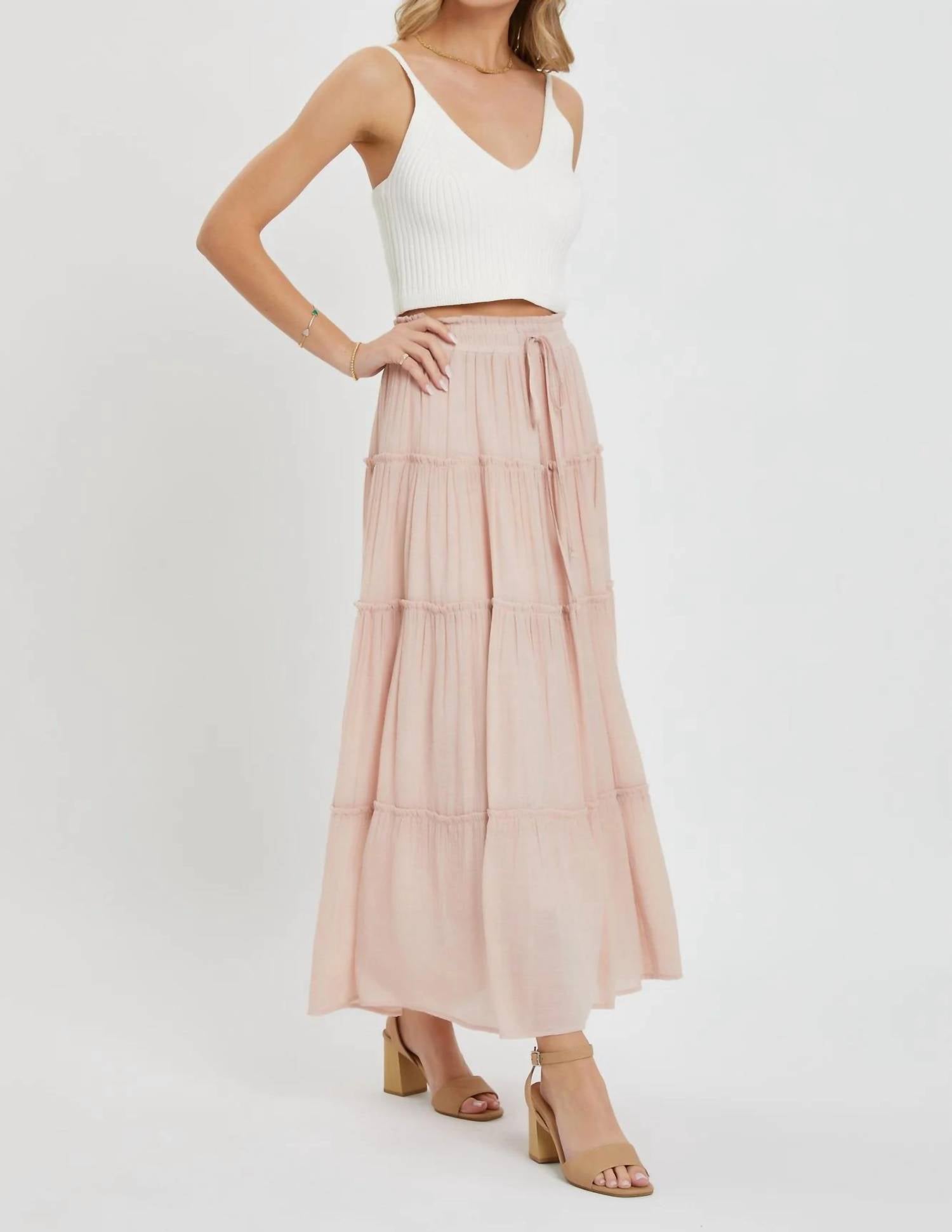 Sweet Lovely By Jen - Casual Pull On Elastic Waist Tiered Maxi Skirt
