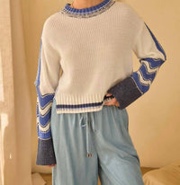 Skies Are Blue - Mixed Media Stripe Sweater Top
