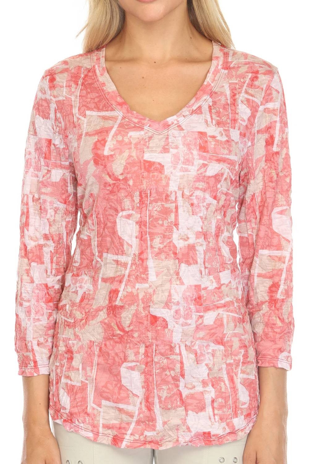 Carine - 3/4 Length Sleeves V-neck Top