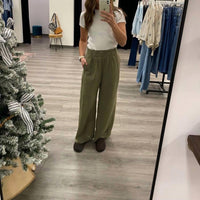 Blu Pepper High Elastic Waist Wide Leg Lounge Pants in olive - women's pants - alternate view