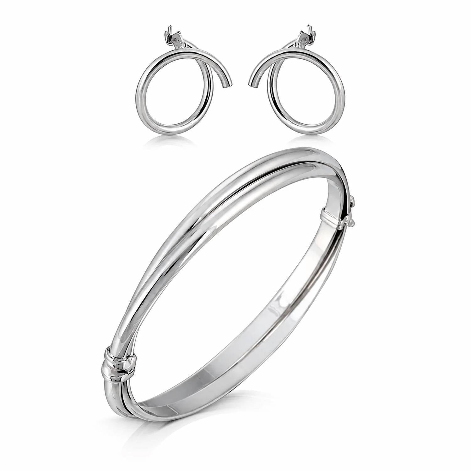 Gold & Honey - Women's Crossover Bangle Bracelet And Hoop Earrings Set
