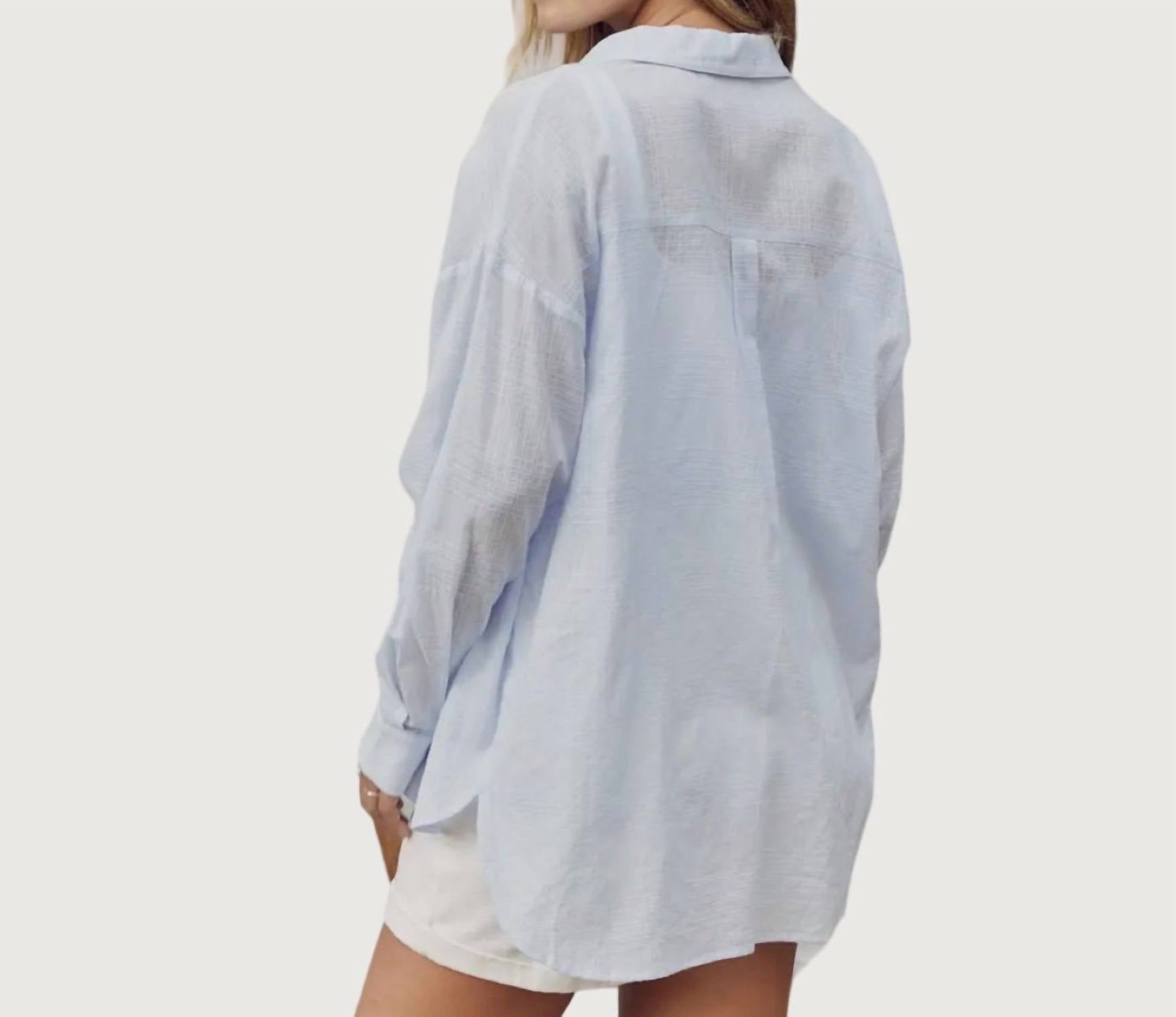 In February Danielle Button Down Top in clear blue - women's shirt - detail view