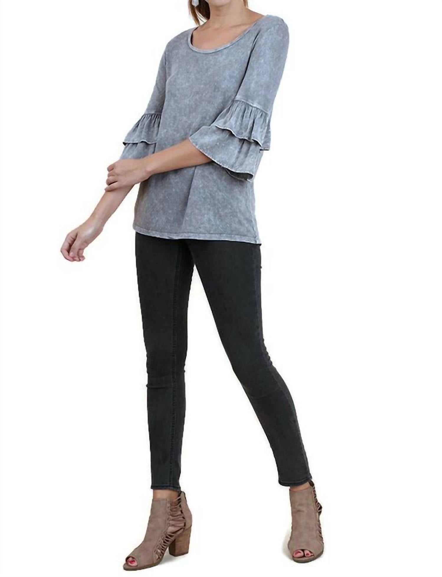 Umgee - Mineral Washed Layered Ruffled Bell Sleeve Top