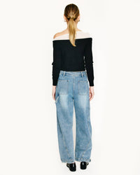 line and dot Ysa Off The Shoulder Sweater in black - women's cardigan - view 5