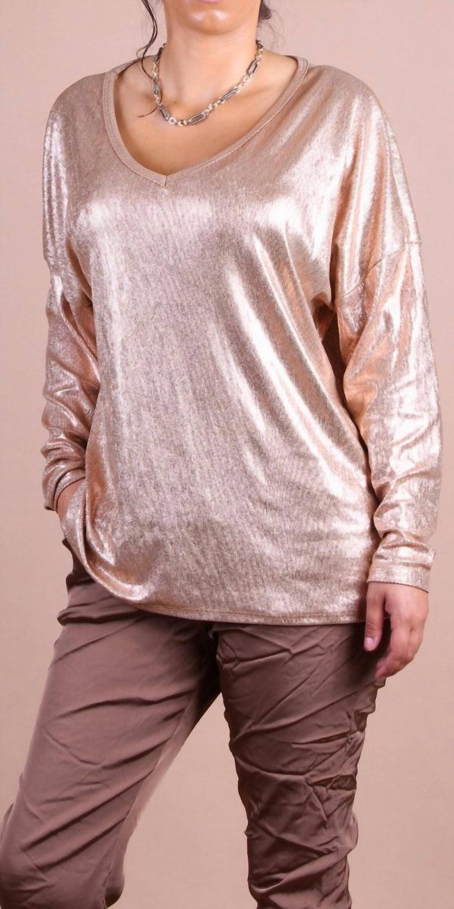 GIGI MODA Luminare V-neck Top in camel - women's long sleeve top