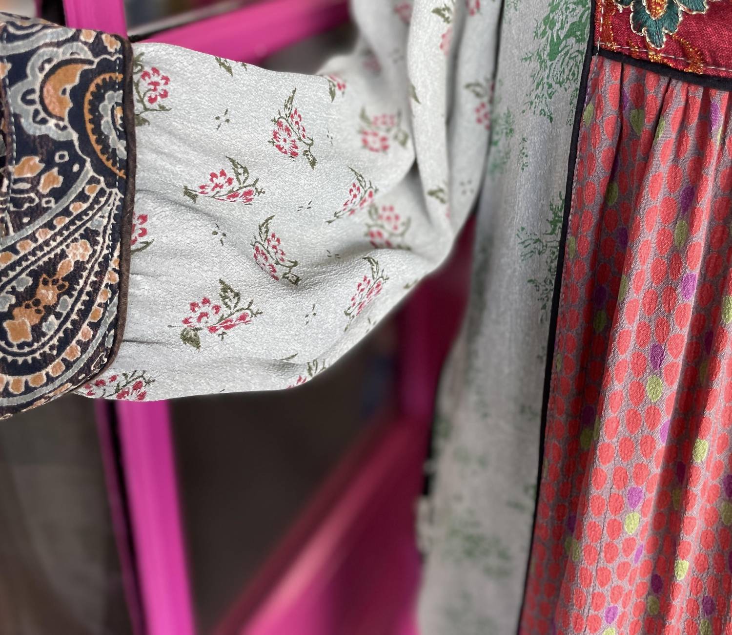 Young Threads - Embroidered Patchwork Mini Dress With Pockets