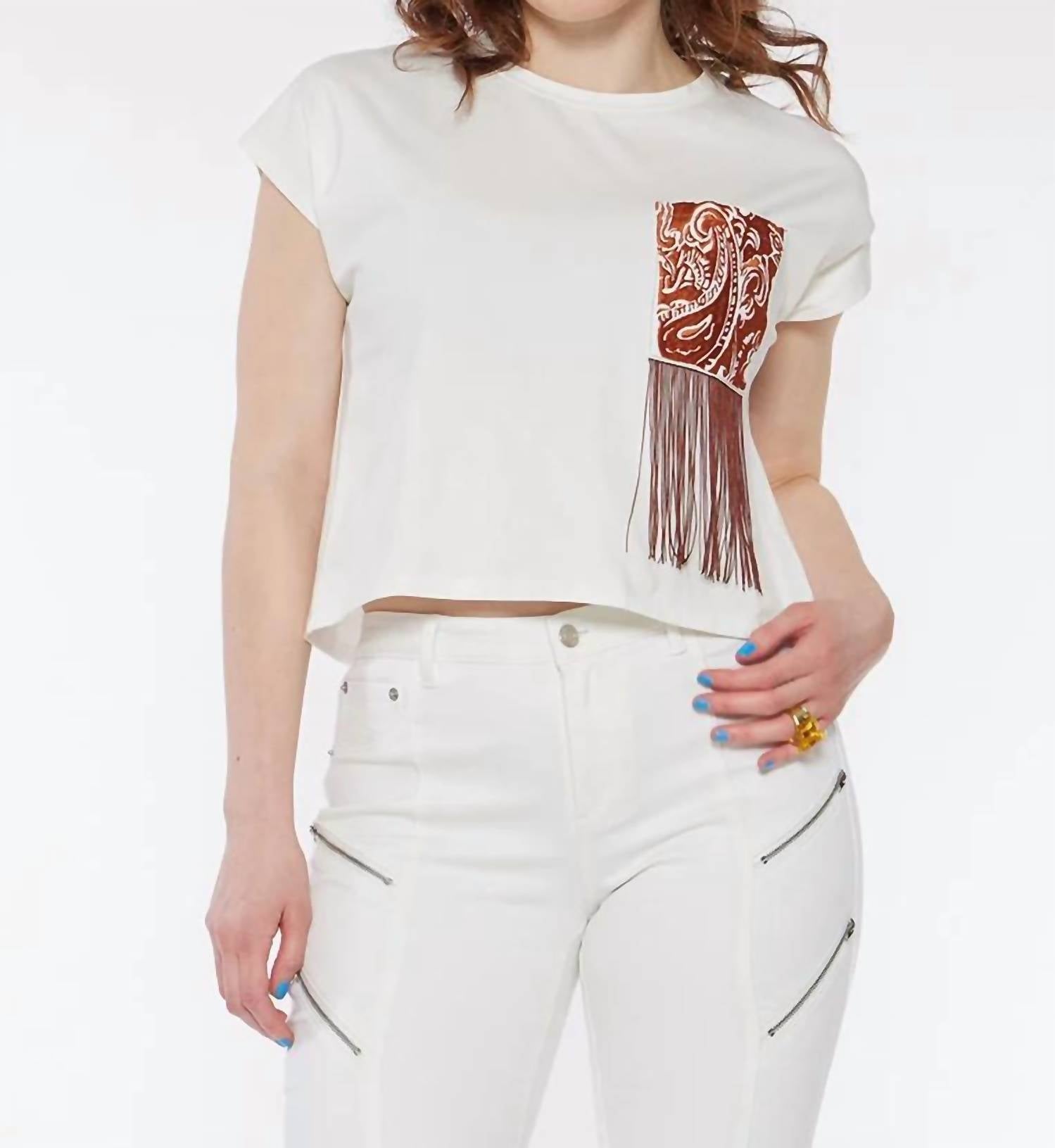 Circular Path - Crop Embellished Pocket T-shirt