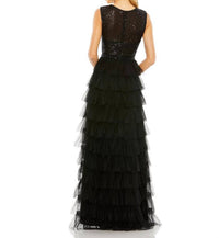 Mac Duggal - Ruffle Tiered Sequin High Neck Gown Dress