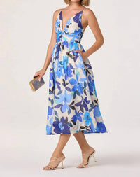 Astr - Janna Floral Plunge Midi Dress