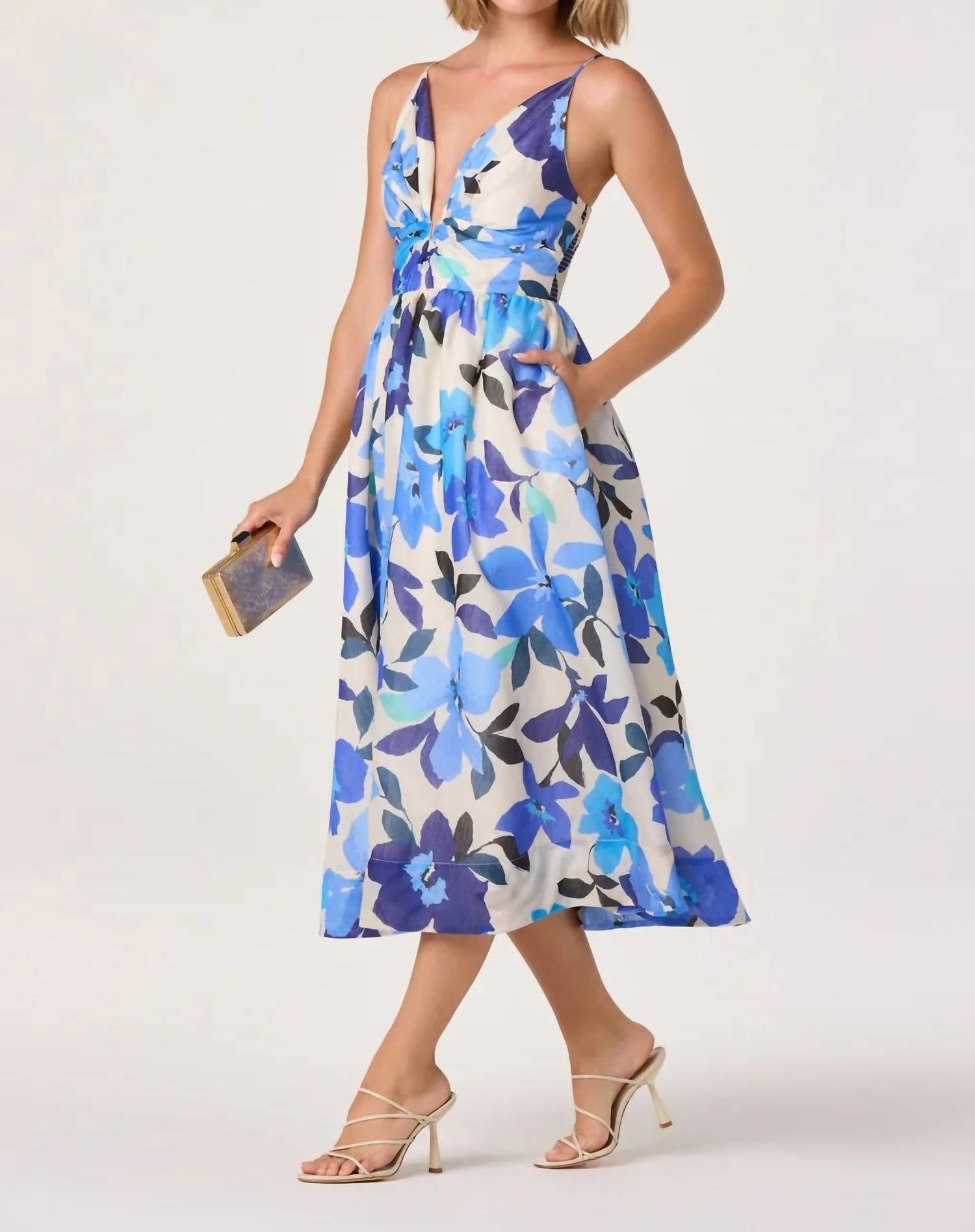 Astr - Janna Floral Plunge Midi Dress