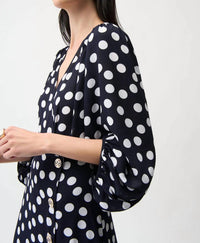 Joseph Ribkoff - Polka Dot Puff Sleeves Wrap Dress