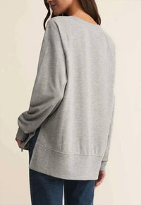 Z Supply V-neck Pullover Sweater in heather grey - women's sweater - detail view