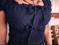 Buttermelon - Polka Dot Ruched Drawstring Crop Top
