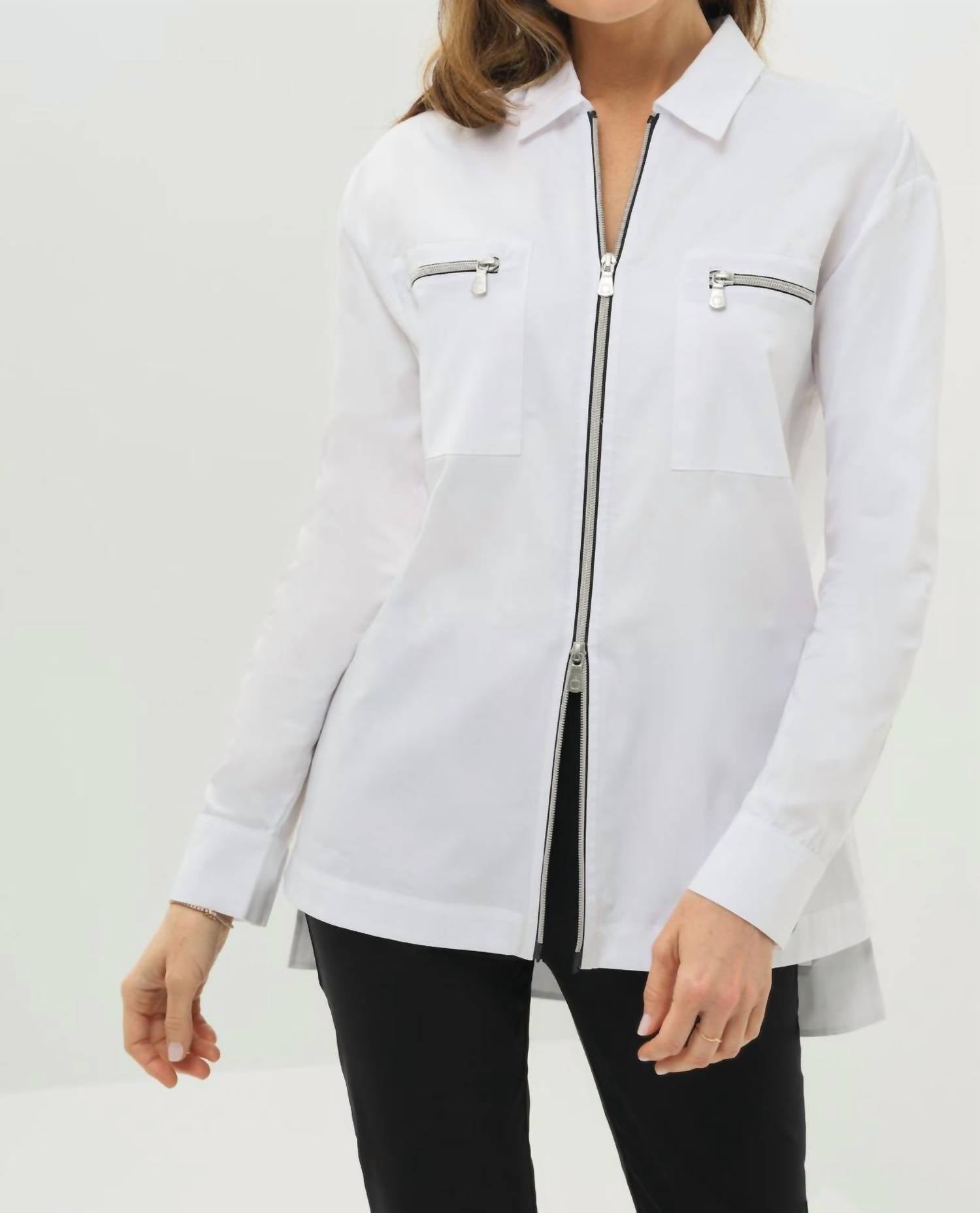Anatomie Kari Poplin Zip Shirt in white - women's long sleeve top - alternate view