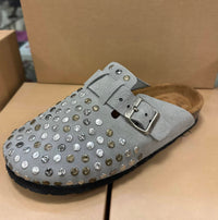 Post & Co. Women's Studded Suede Clogs in grey - women's shoe