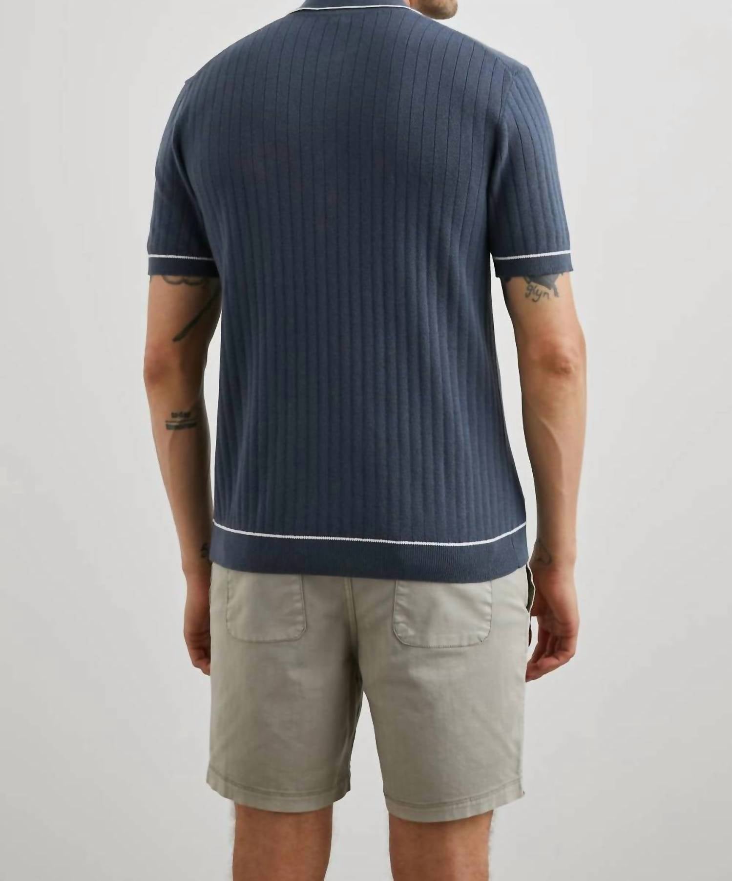 Rails Hardy Polo Shirt Top in faded navy - men's shirt - detail view