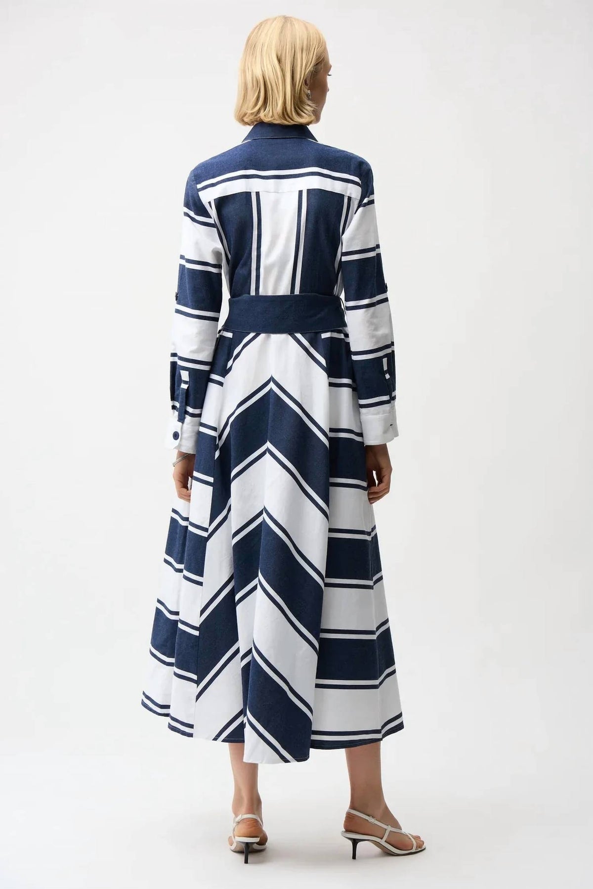Joseph Ribkoff - Striped Belted Midi Fit And Flare Dress
