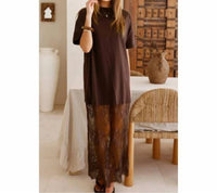 Aapparella - Red Sandalwood Lace Layered Maxi Tee Dress