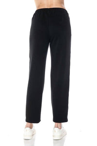 ariella Straight Leg Pant W/ Pleather Detail in black - women's pants - detail view