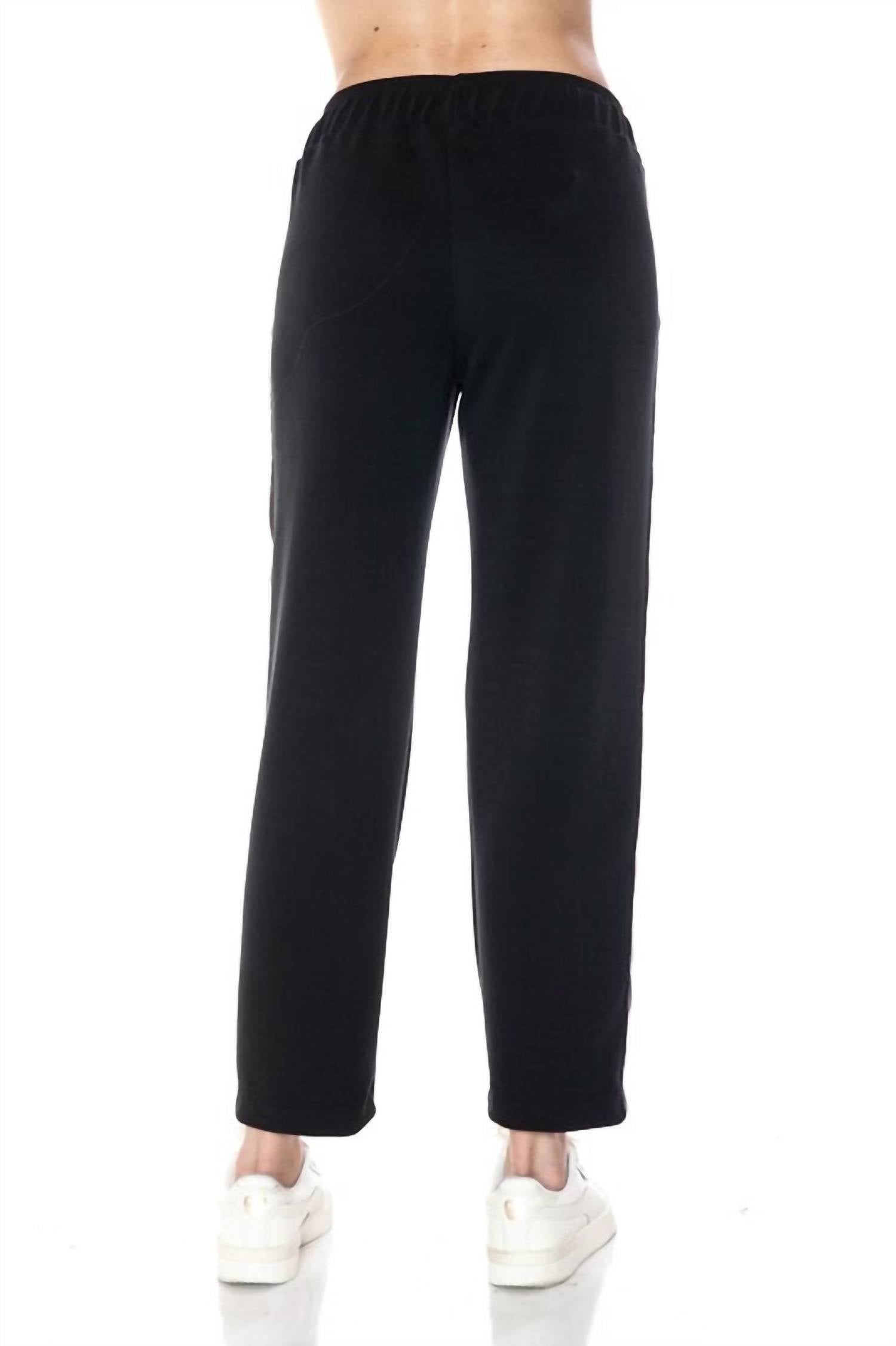 ariella Straight Leg Pant W/ Pleather Detail in black - women's pants - detail view