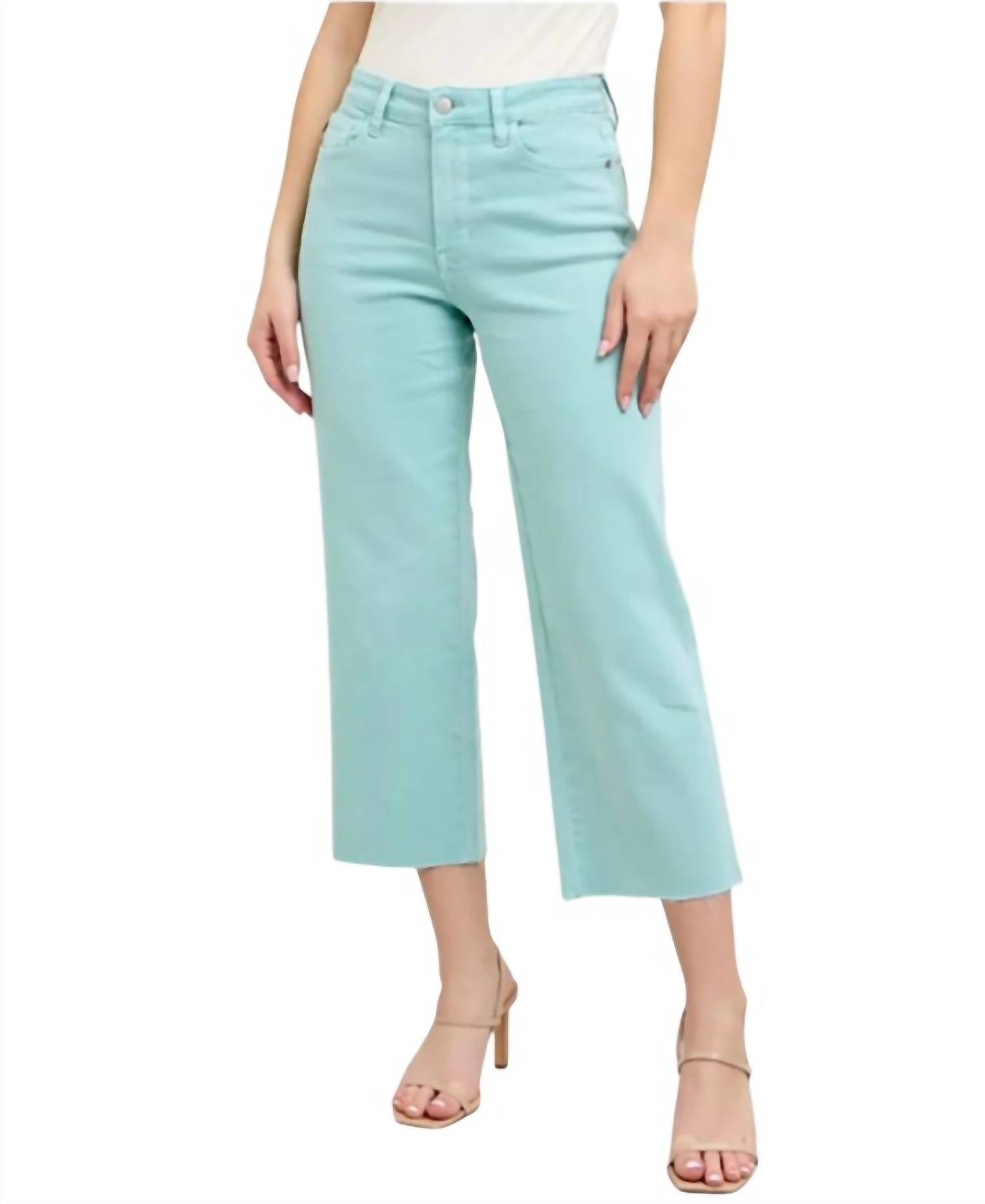 Judy Blue High Waist Garment Dyed Raw Hem Crop Jean in light blue sky - women's jeans