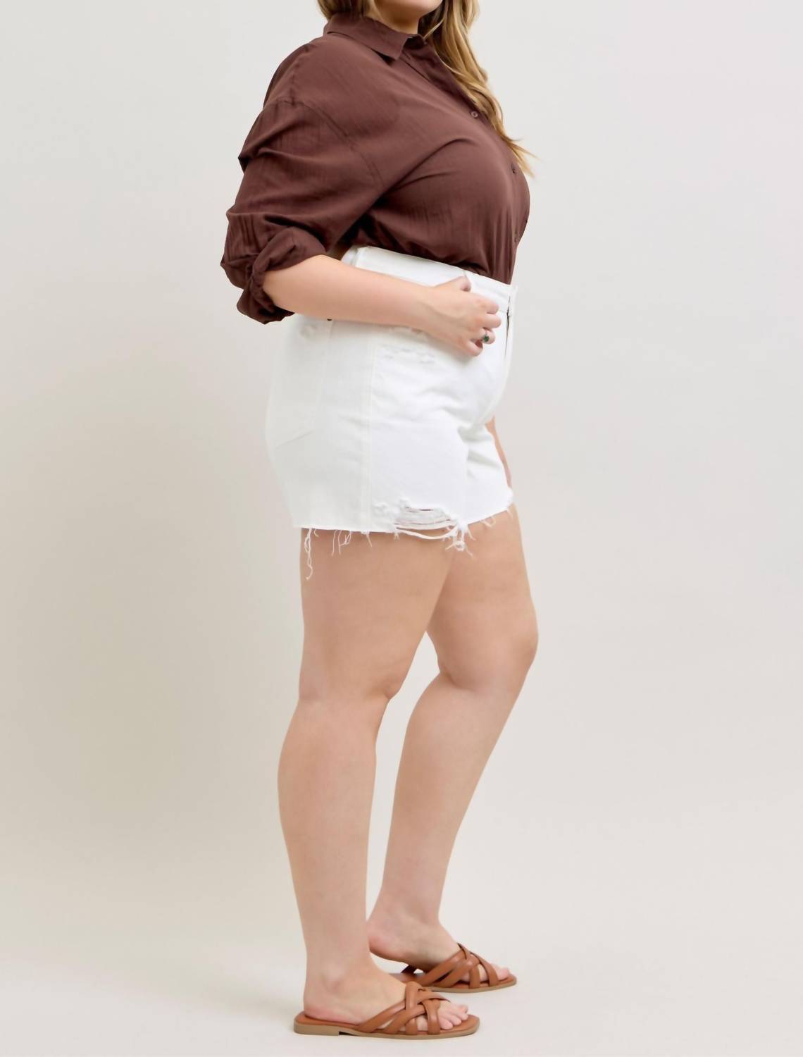 Judy Blue High Waist Rigid Magic Cell Phone Pocket Dad Denim Short in white - women's shorts - view 8