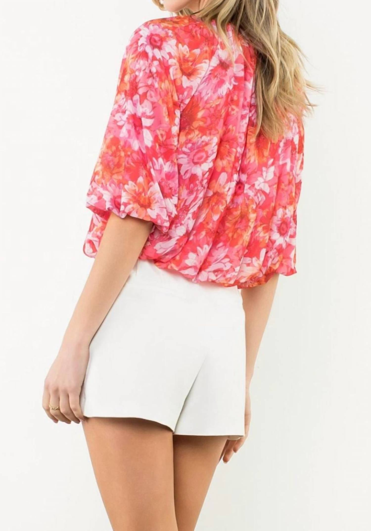 Thml - Floral Elastic Hem Balloon Sleeve Blouse