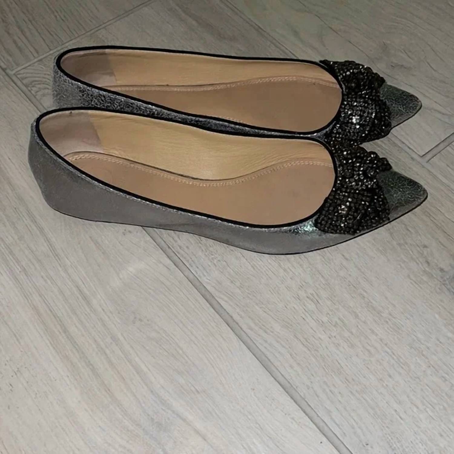 TORY BURCH Women's Vanessa Ballerina Slip On Metallic Ballet Flat Shoes in metallic silver - women's flats