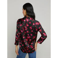 L'Agence Dani 3/4 Sleeve Silk Blouse in black pink rosa chinensis - women's blouse - alternate view