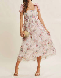 In February - Textured Floral Smocked Midi Dress