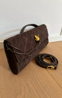 Mint Exclusives Women's Suede Knot Clutch Bag in taupe - women's bag - detail view