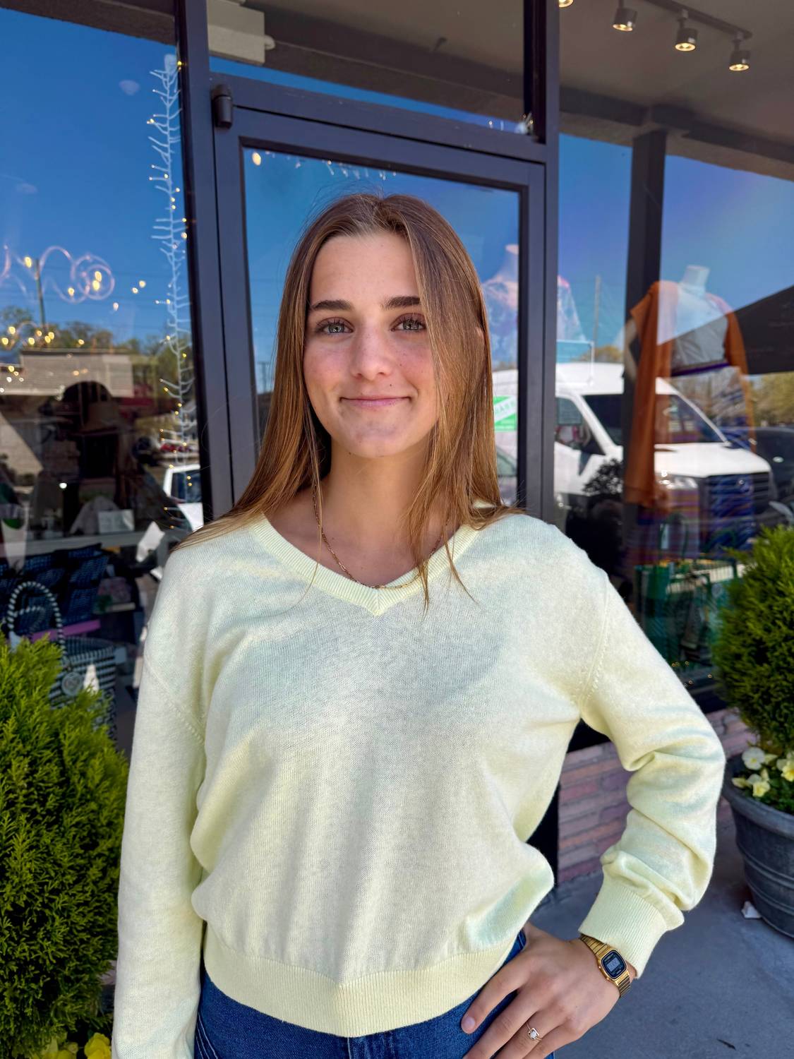 White + Warren - Rib Trim V-neck Sweater