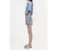 JONATHAN SIMKHAI Bishop Cotton Top in stratus - women's shirt - detail view
