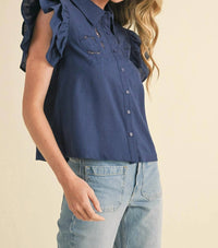 Merci - Embroidered Cut Out Button Down Top