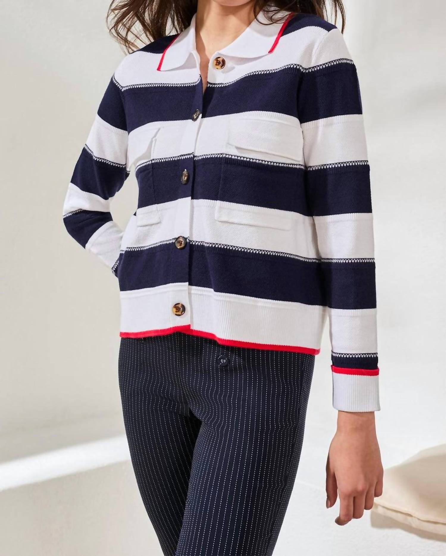 Mb By Tribal - Contrast Hem Double Pocket Cardigan