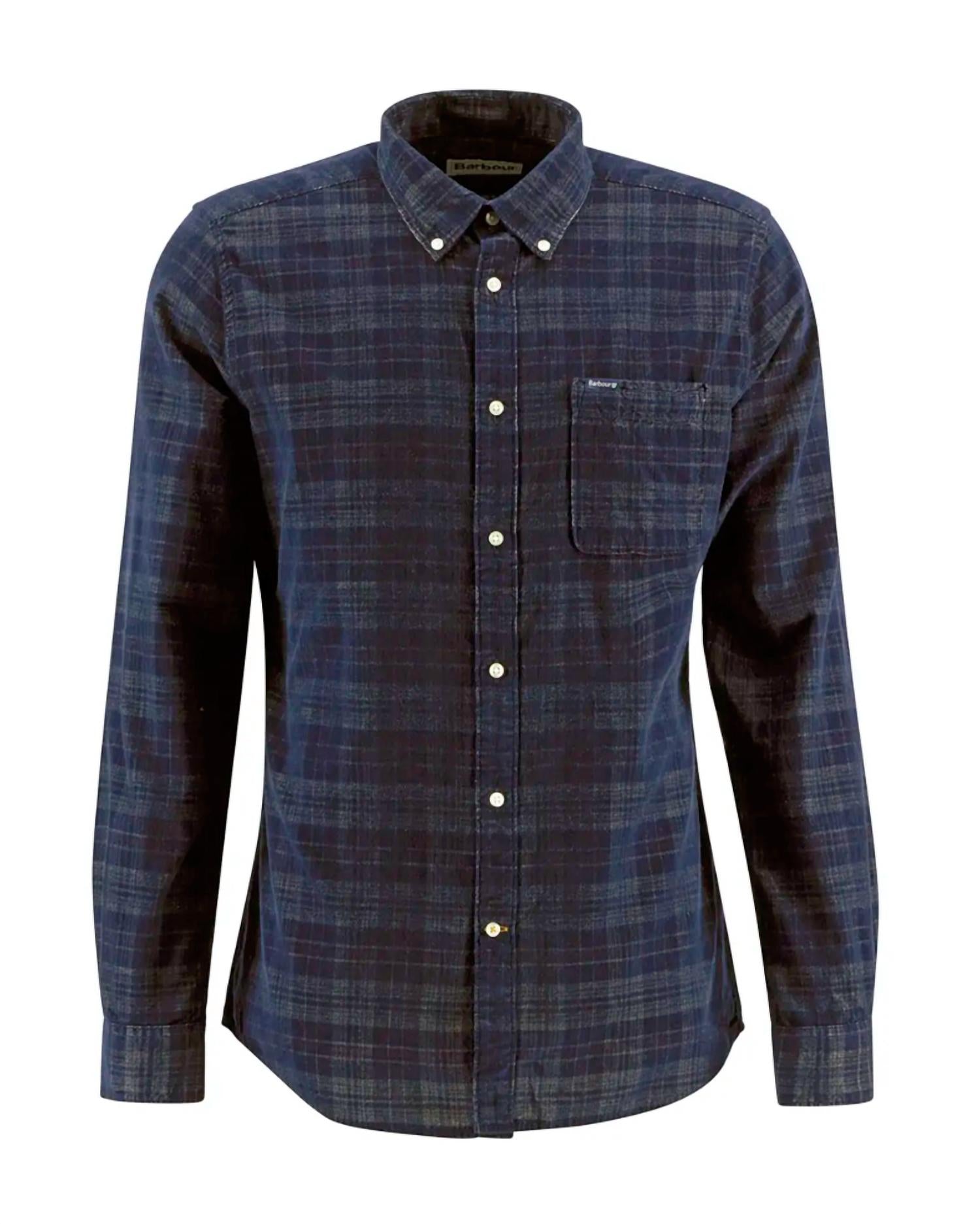 Barbour Men’s Southfield Tailored Checked Cord Shirt in dark navy - men's shirt - alternate view